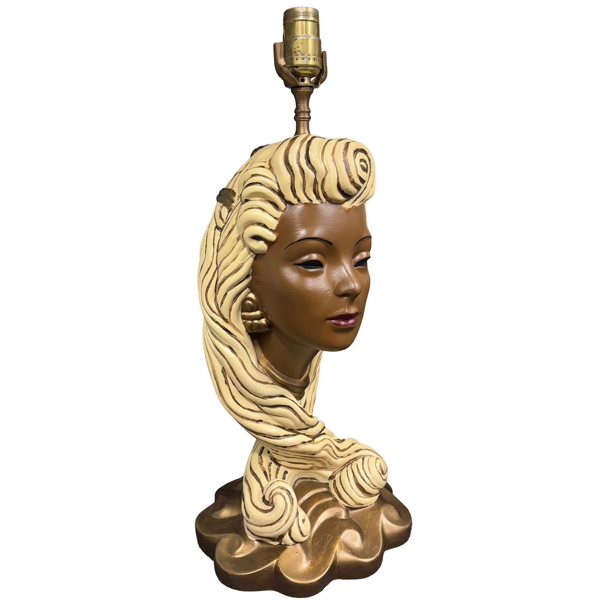 Chalkware-Lampe mit weiblicher Büste, Mid-Century