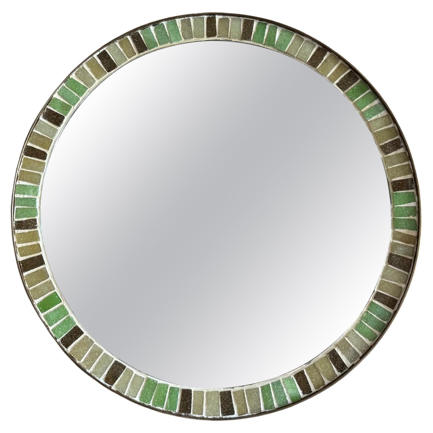 Mid-Century Tile Inlay and Brass Wall Mirror