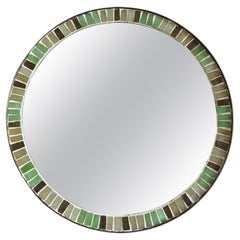 Mid-Century Tile Inlay and Brass Wall Mirror