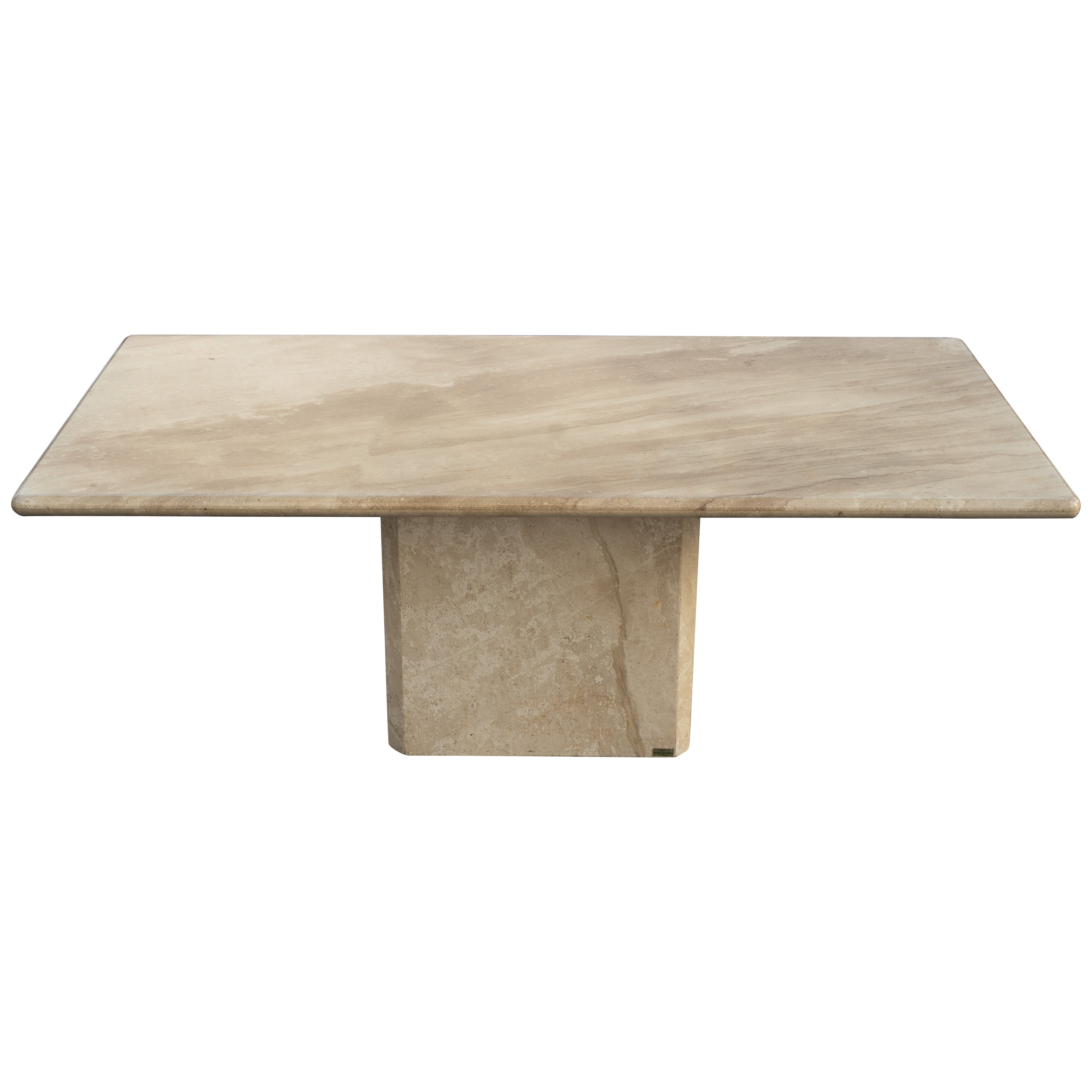Italienischer postmoderner Esstisch mit poliertem Beige- oder cremefarbenem Marmorsockel, C.I.M