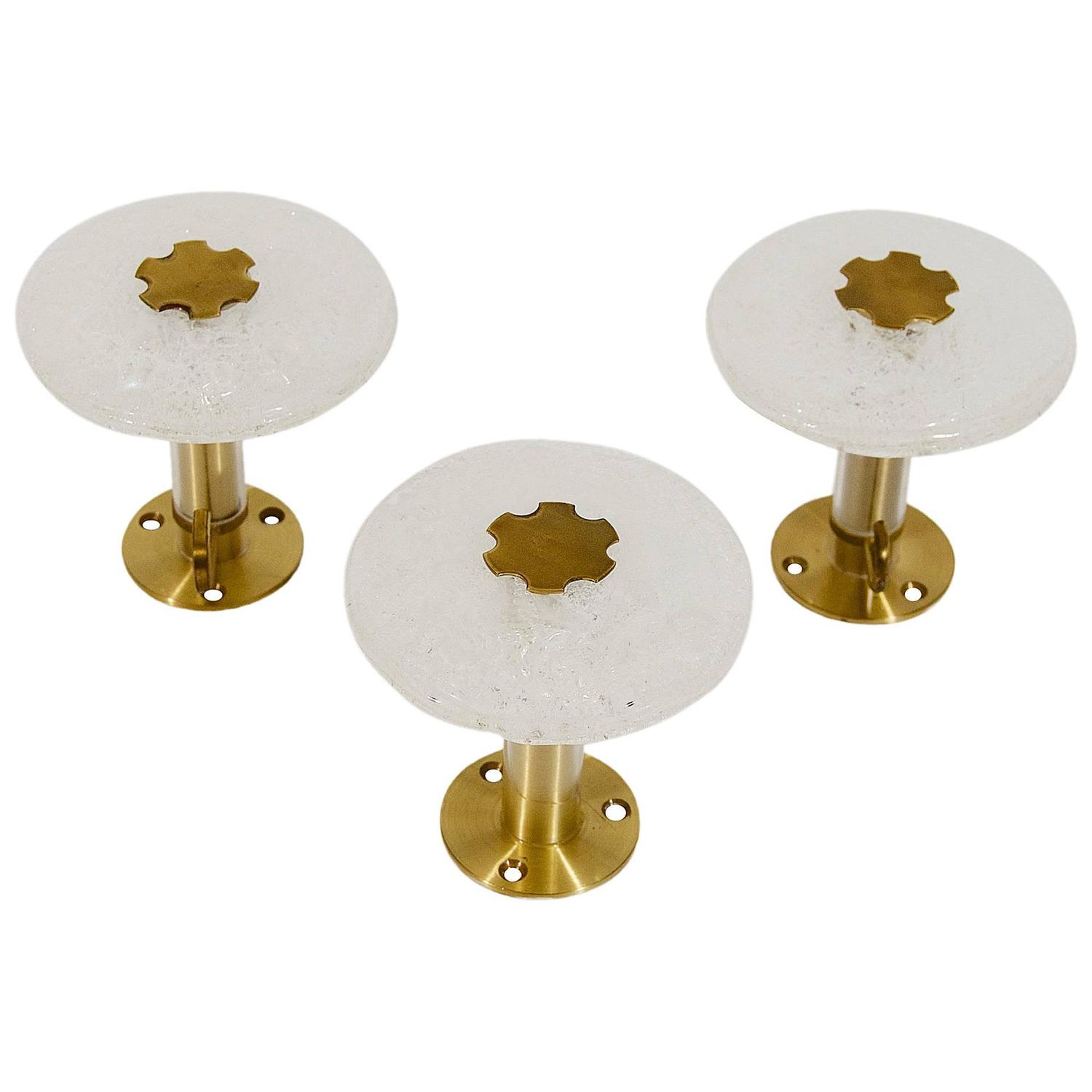 Set of Three Brass and Ice Glass Coat Hooks at 1stdibs