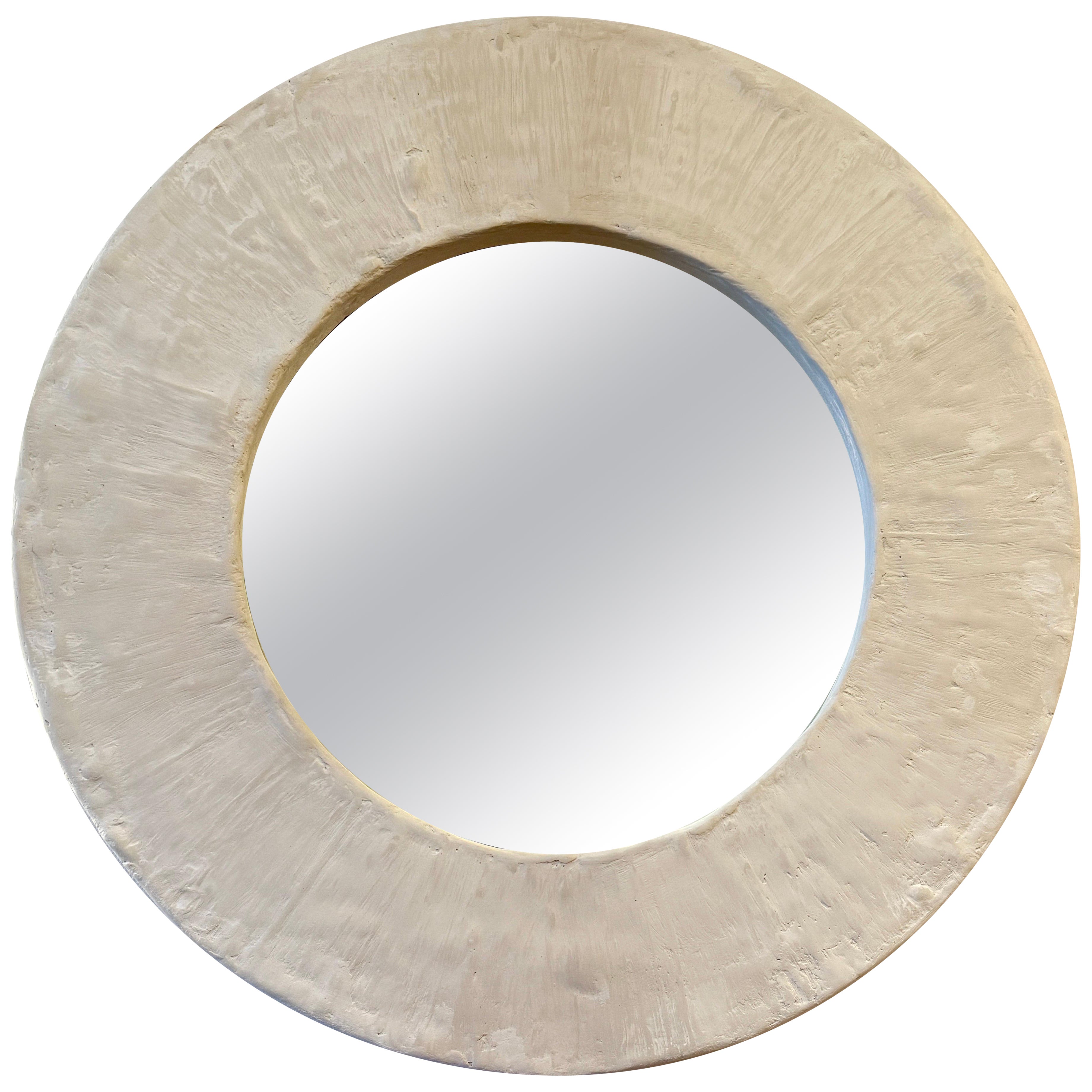 Specchio rotondo con texture pesante in gesso francese