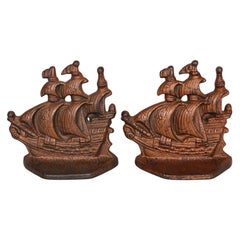 1930’s Cast Iron Carrack Ship Bookends - a Pair