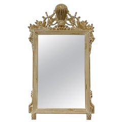 Italian Carved Giltwood & Whitewashed French Empire Style Balloon Wall Mirror