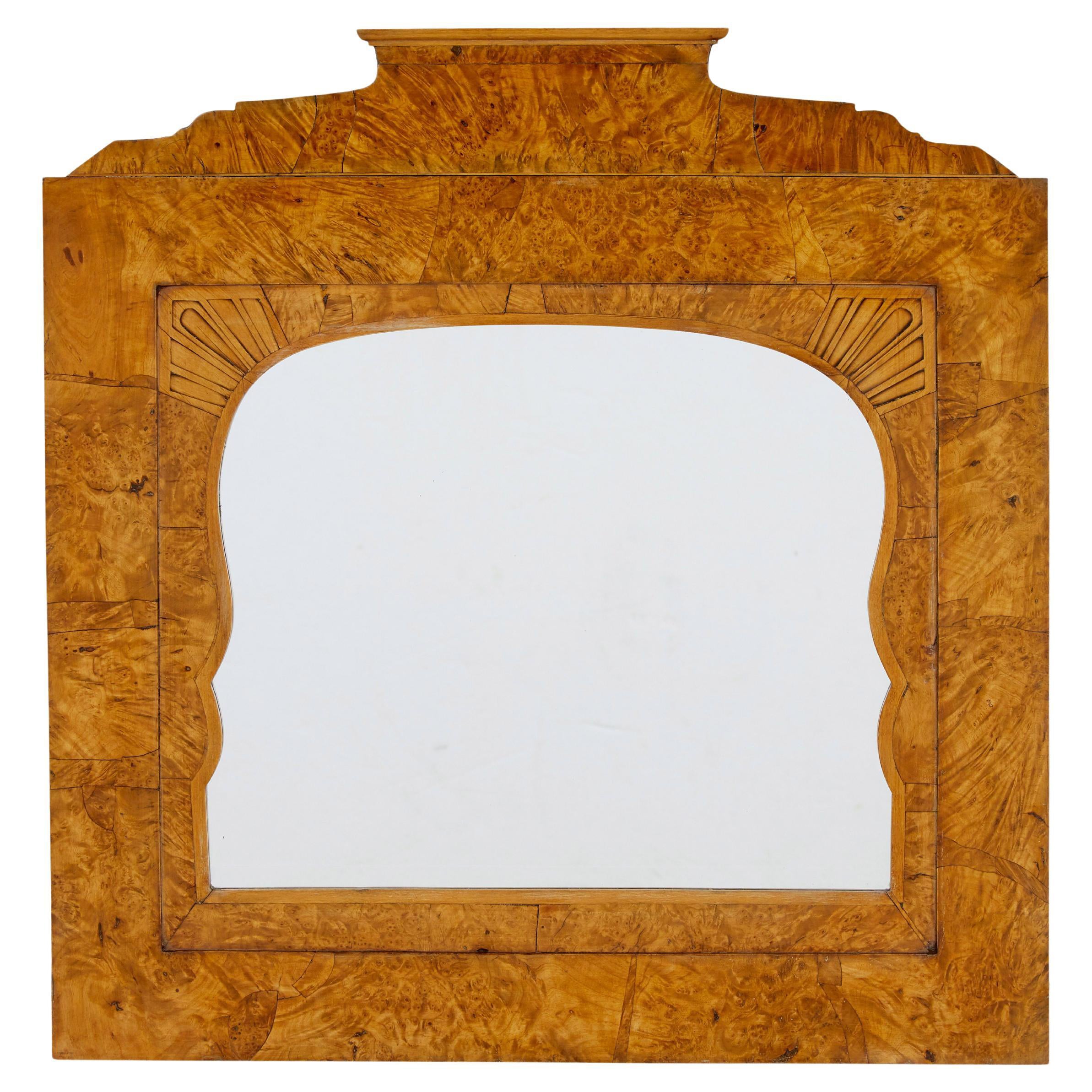 Miroir de cheminée en bouleau raciné Biedermeier du 19e siècle