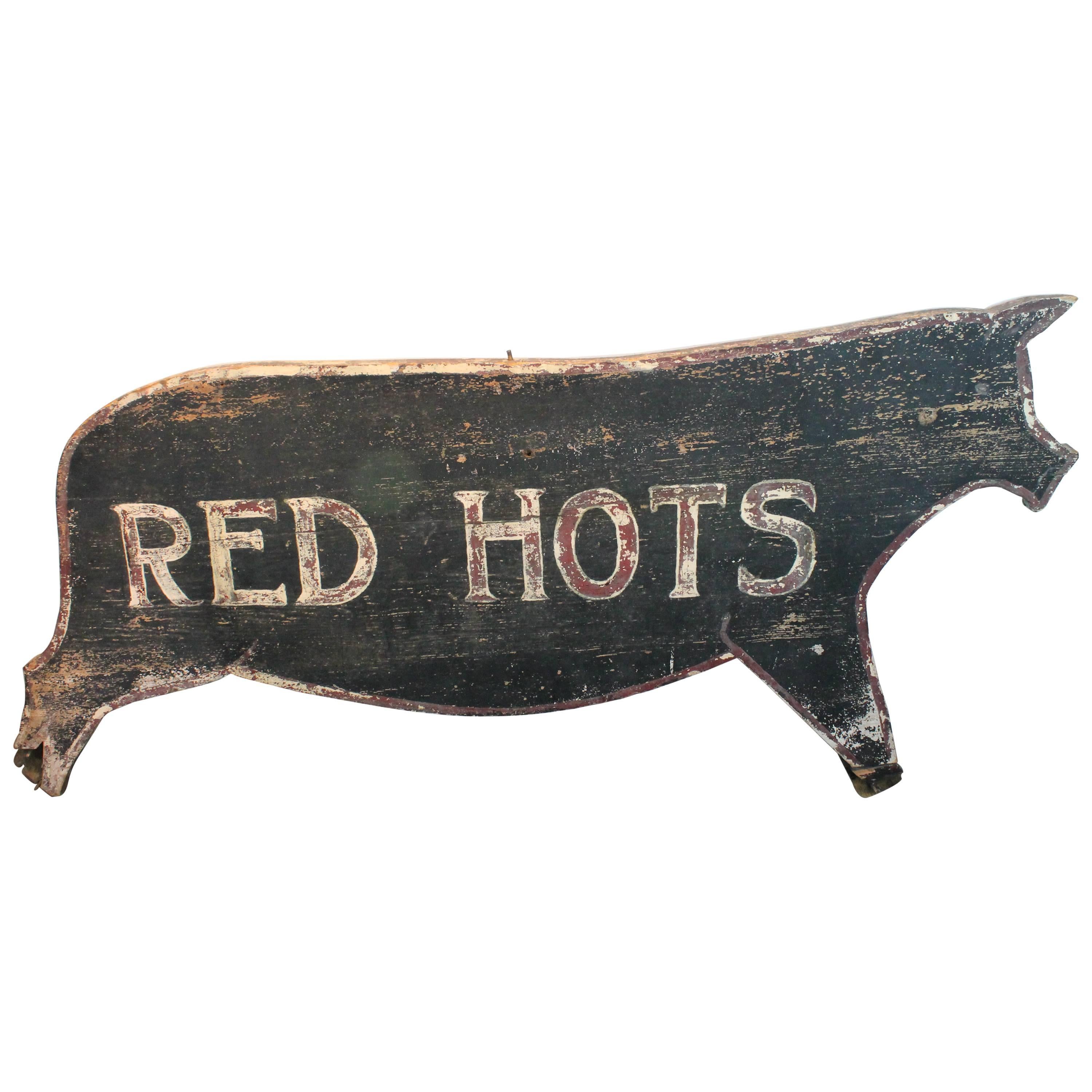 Large Scale Folk Art "Red Hots" Trade Sign For Sale