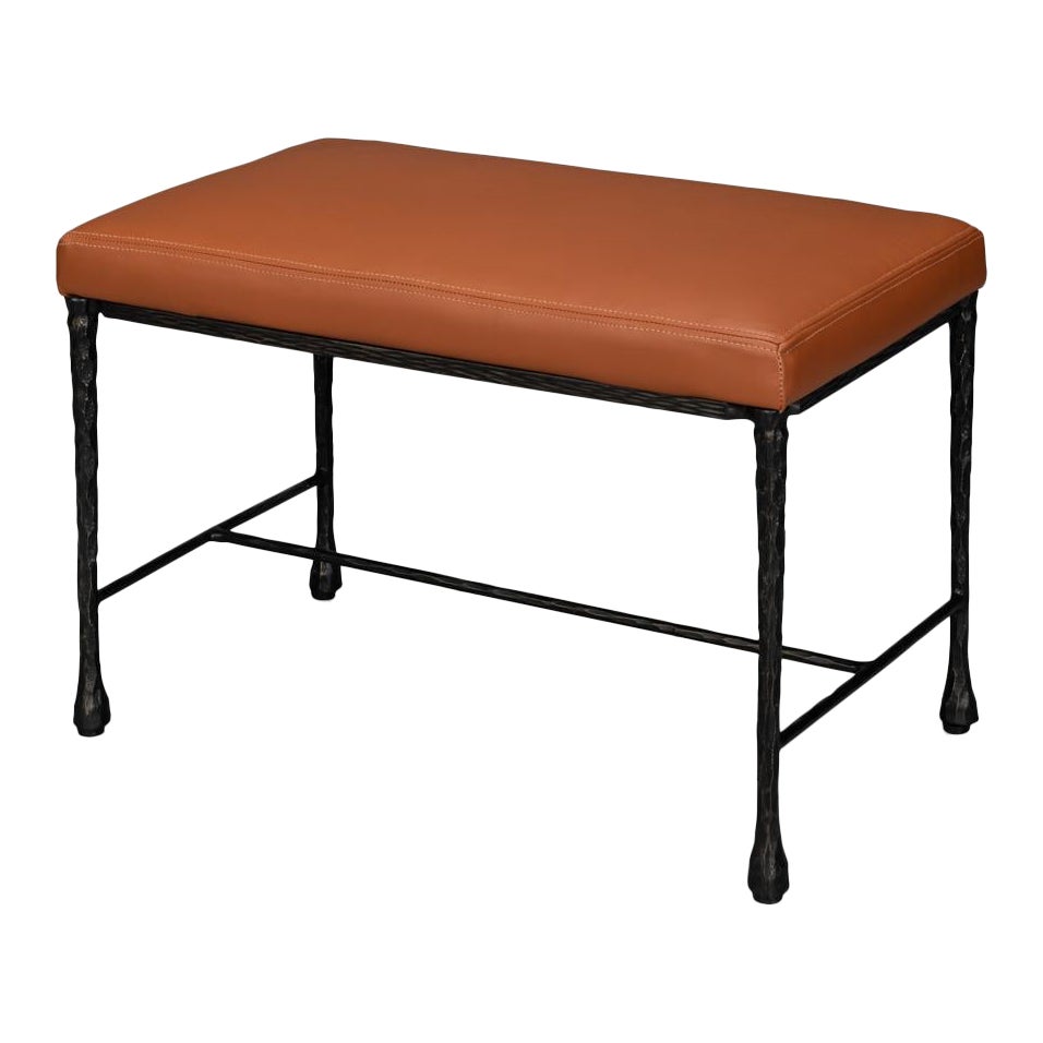 Leather and Iron Rustic Small Bench