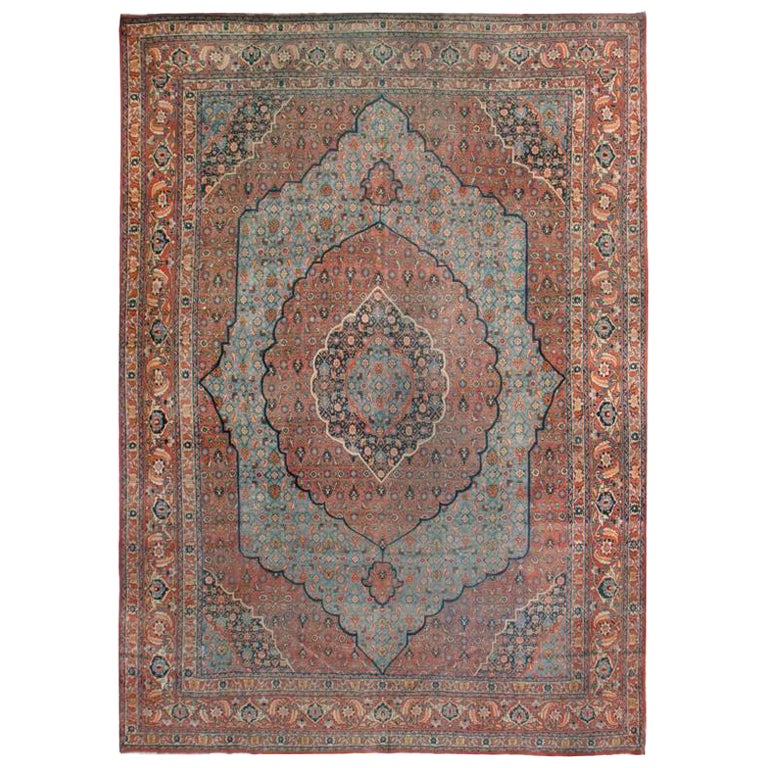 Antiker persischer Himmelblauer Täbris-Teppich, um 1870, 8'5 x 11'9 cm