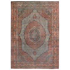 Antique Persian Sky Blue Tabriz Rug, Circa 1870, 8'5 x 11'9