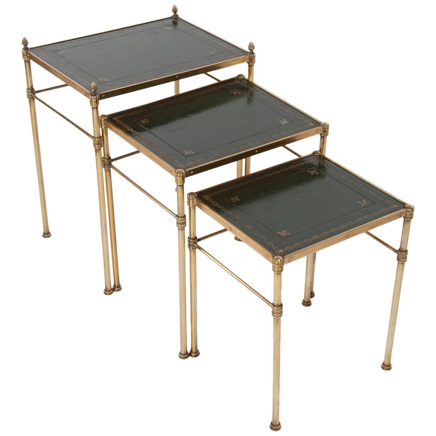Fine Quality Antique Brass Nest of Tables Leather at 1stdibs