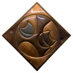 Escultura mural abstracta moderna de cobre firmada Green '77