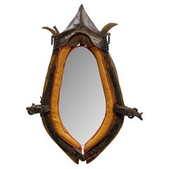 French Draught Horse Yoke Collar Mirror Leather Wood Iron 19th Century