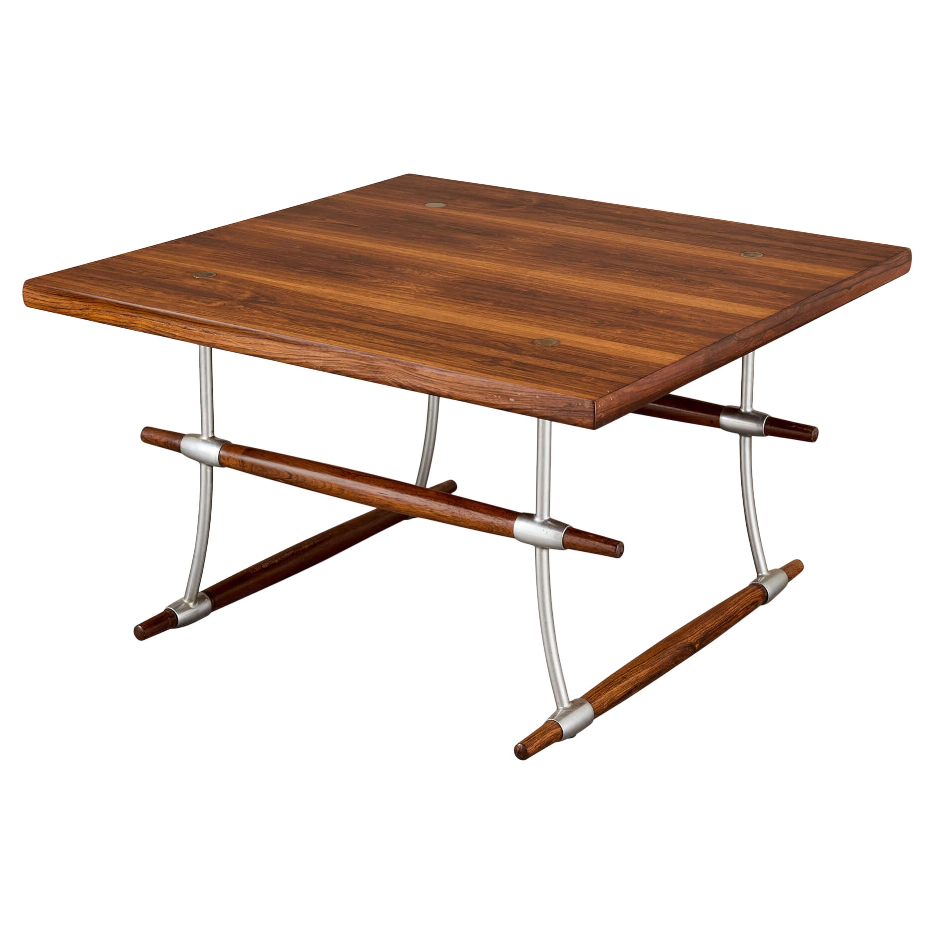 Dänischer Tisch aus Rosenholz und Edelstahl von Quistgaard aus der Mitte des Jahrhunderts im Angebot