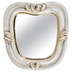 MidCentury Craquelé Gold Leaves Terracotta Wall Mirror by Gmundner Keramik, 1950