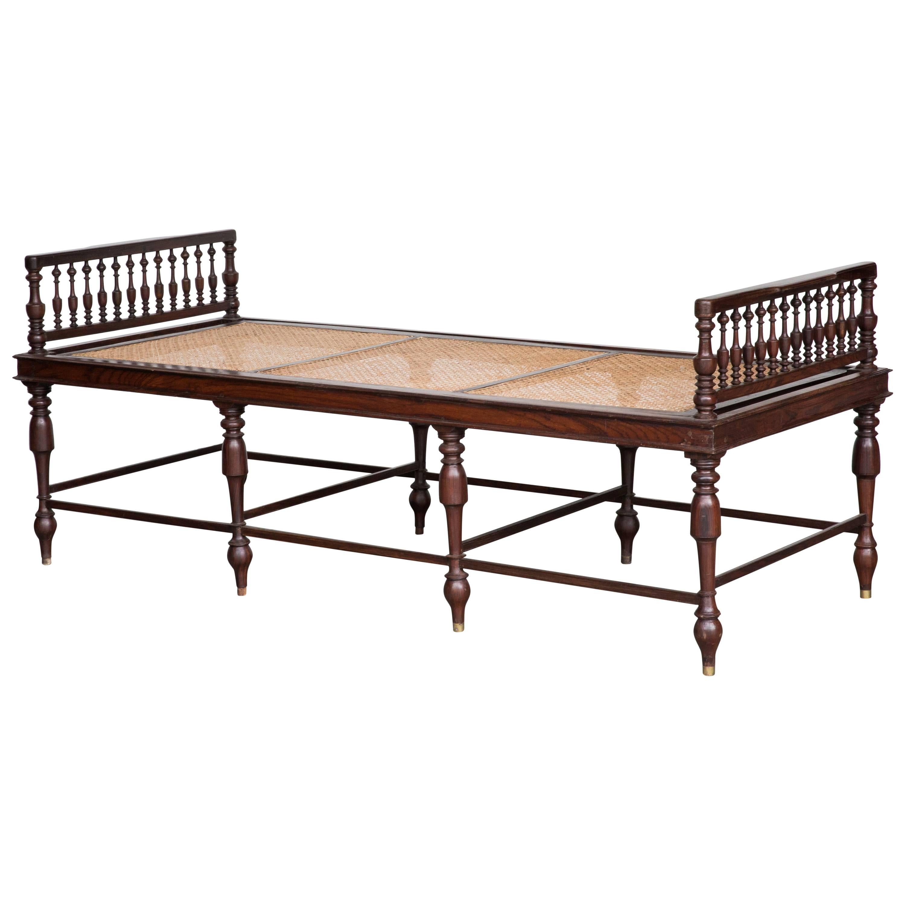 Anglo Indian Rosewood Daybed with Caning For Sale