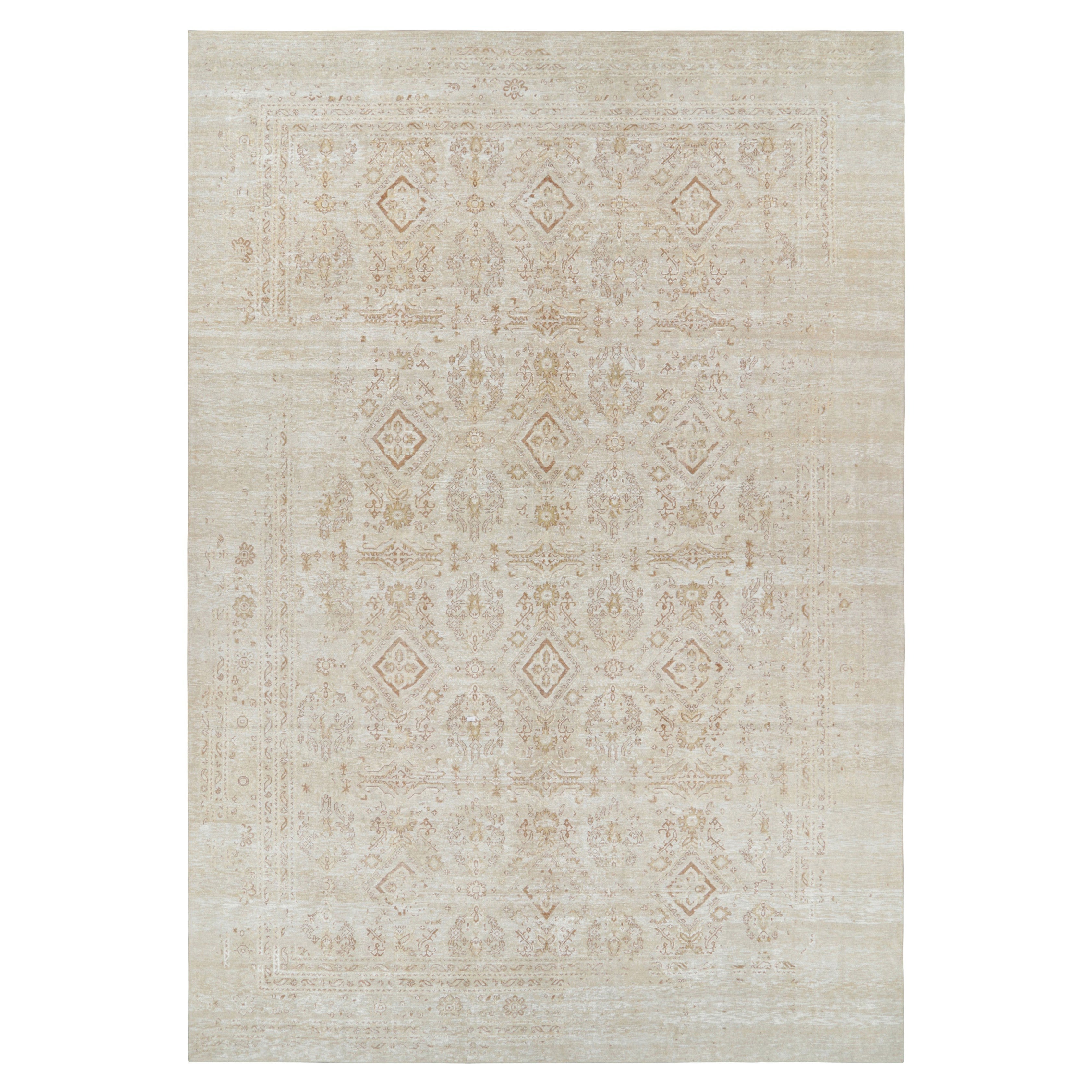 Rug & Kilim’s Oversized Oushak Style Rug with Cream and Beige Floral Patterns
