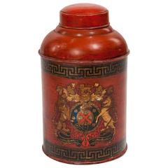 Retro Painted Tea Canister with Coat of Arm