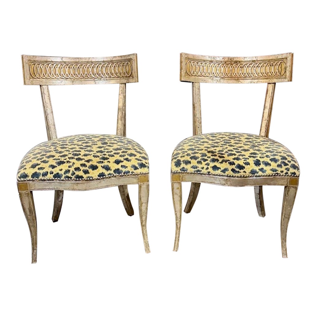 Pair of Italian Silver Giltwood Chairs For Sale