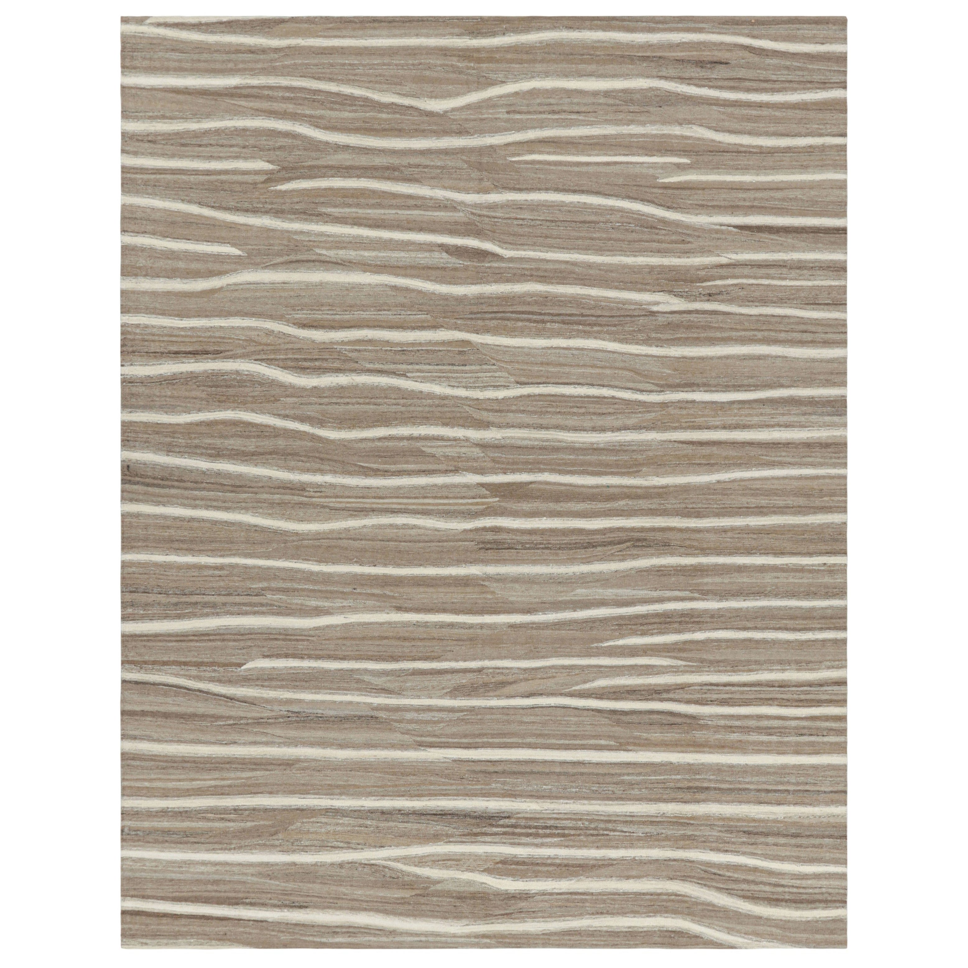 Rug & Kilim's Contemporary Kilim in Beige-Braun mit weißen Streifen