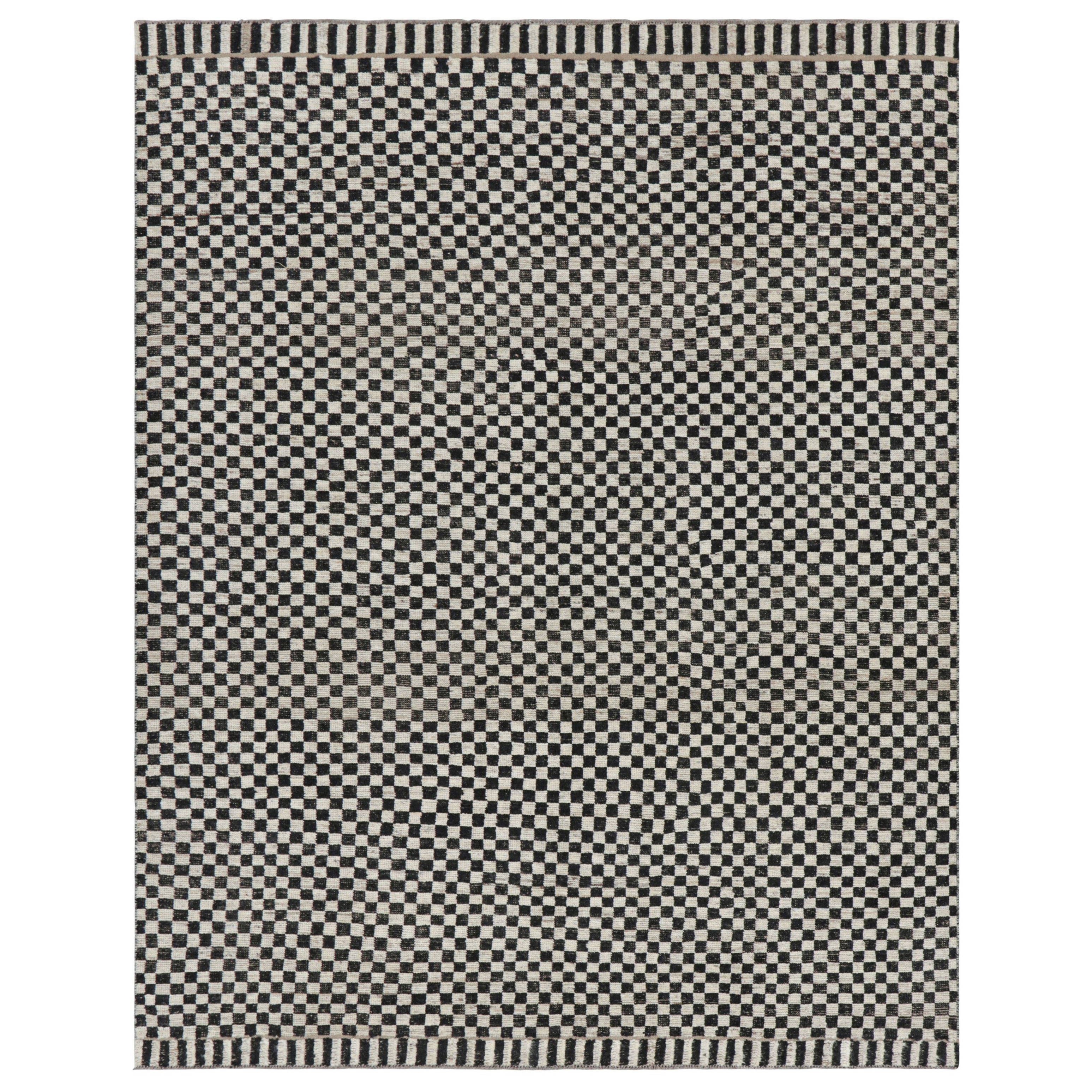 Rug & Kilim’s Contemporary Rug in Black and White Checkerboard Geometric Pattern