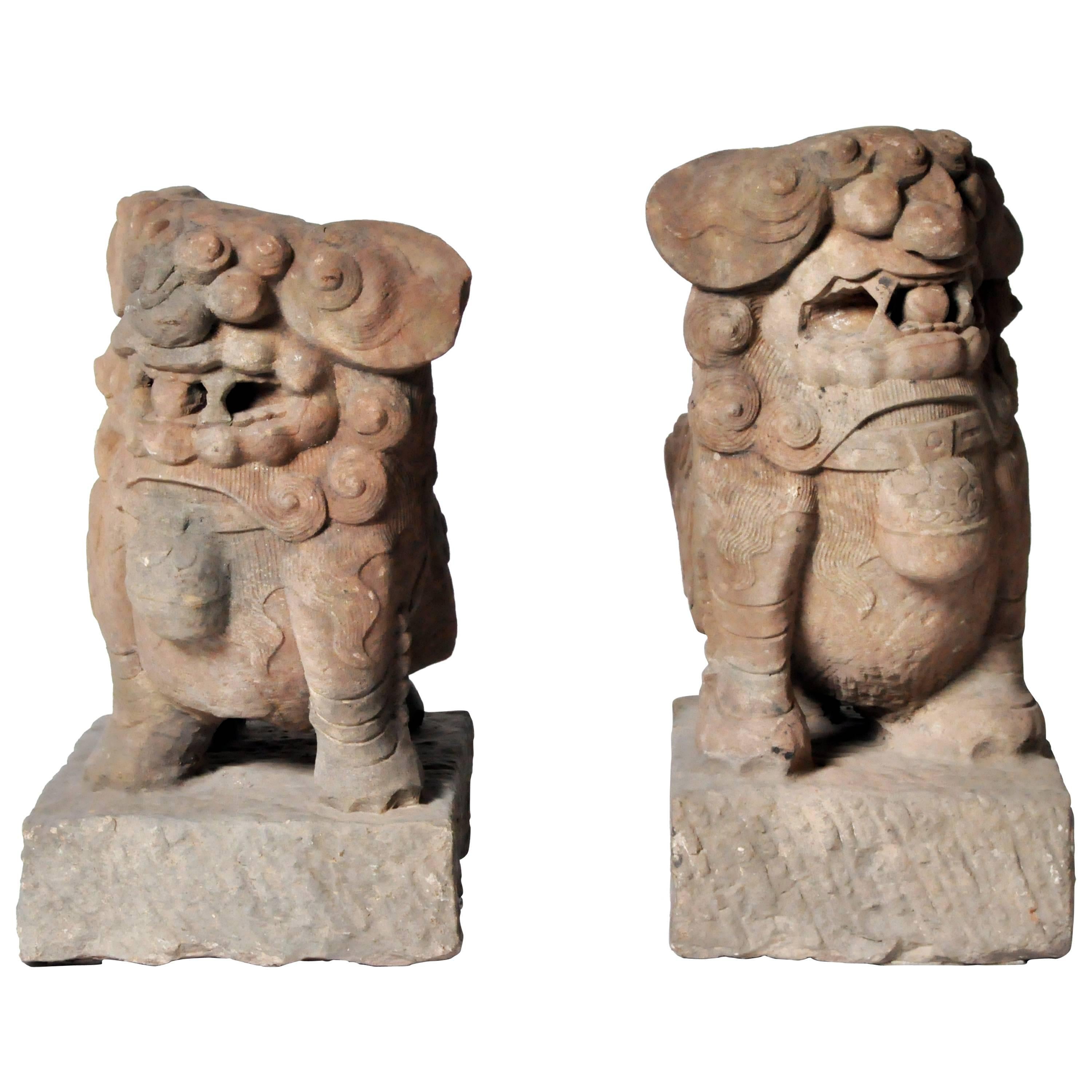 Pair of Chinese Stone Guardian Lions