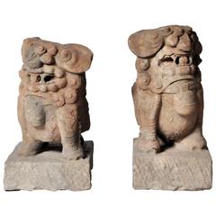 Antique Pair of Chinese Stone Guardian Lions