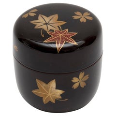 Antique Japanese Natsume or tea box adorned with mapple leaves and sakure flowers