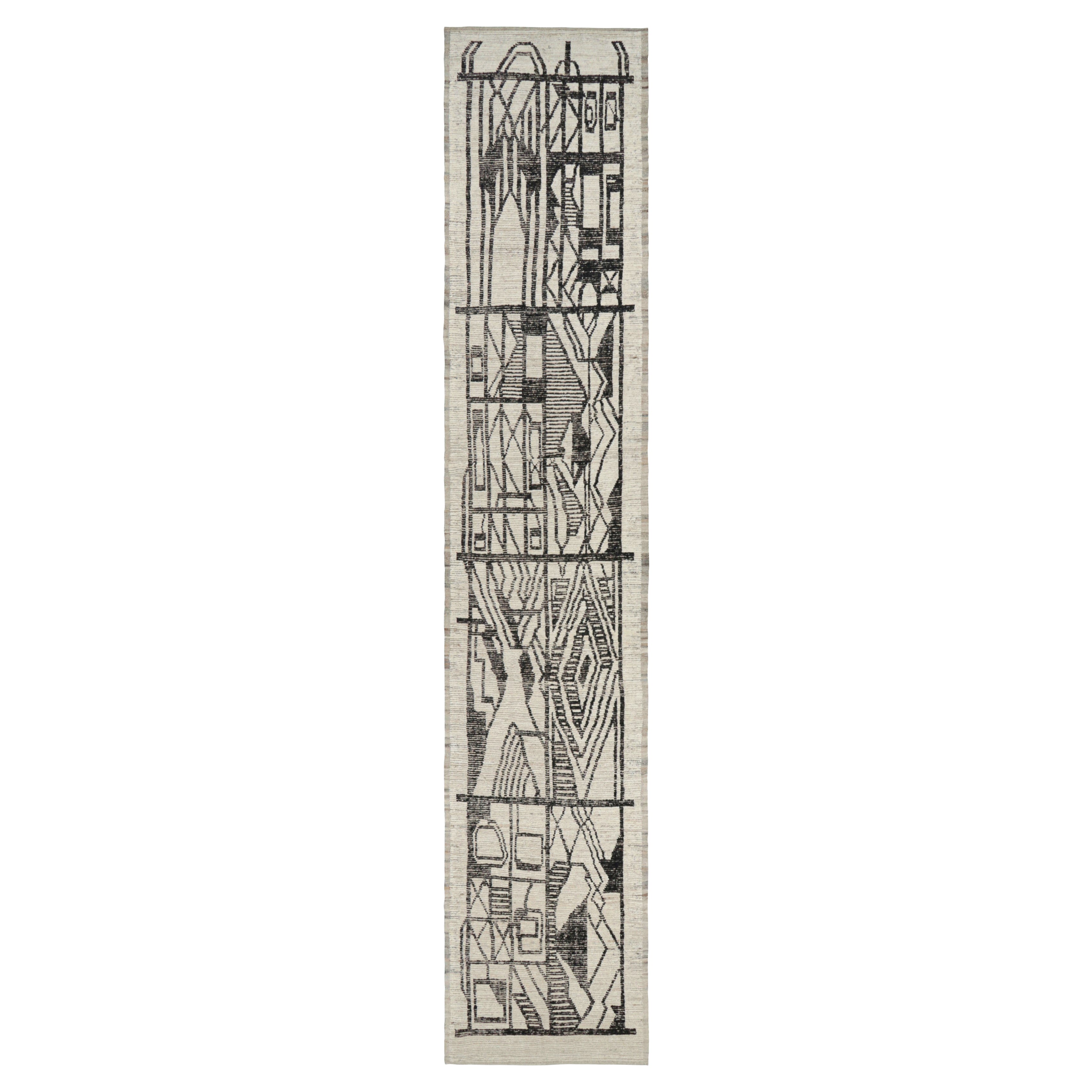 Rug & Kilim’s Extra-Long Runner Rug in Cream with Black Geometric Patterns