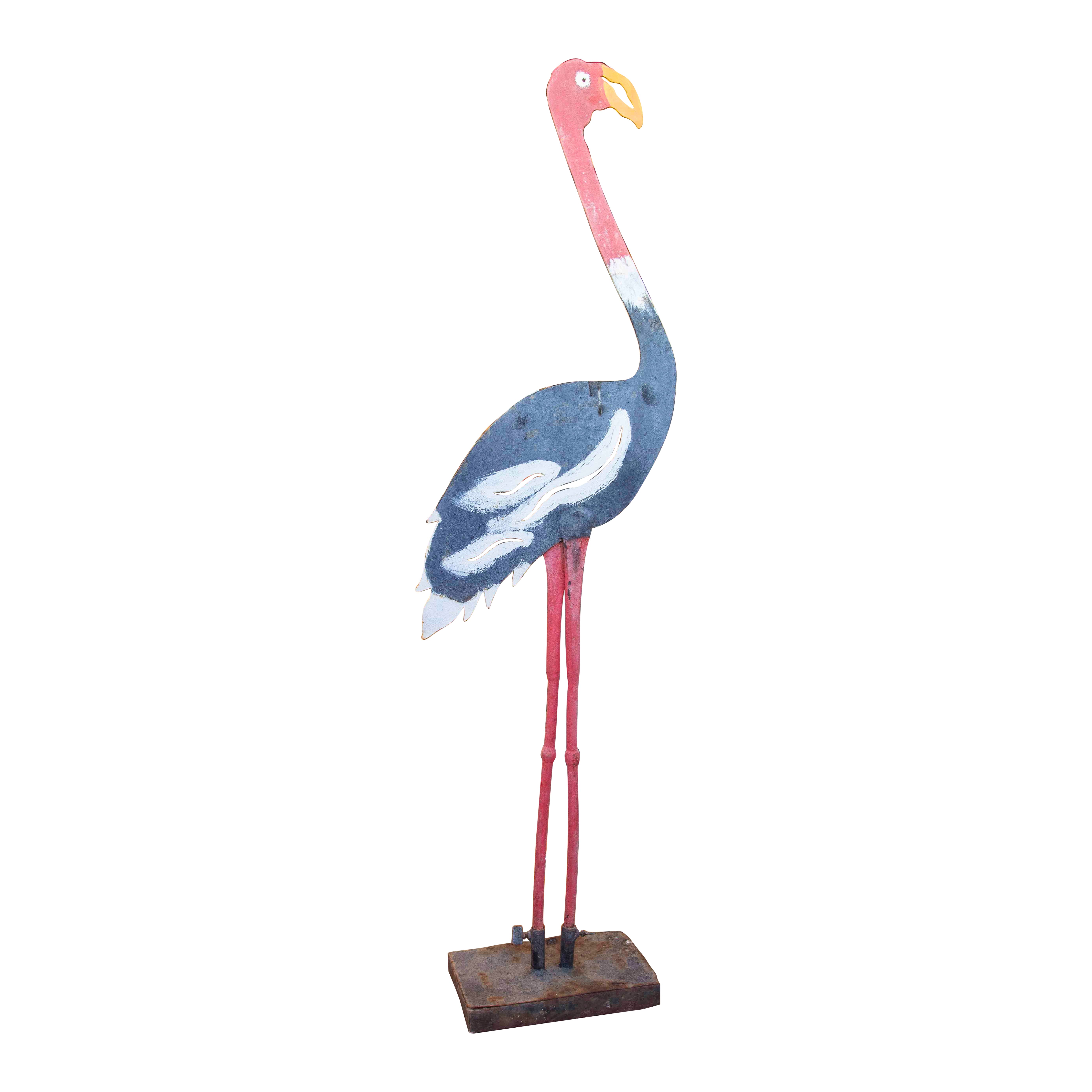 1970s Hand-painted Decorative Iron Sculpture of a Flamingo