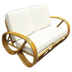Canapé sectionnel en rotin 3 brins 3/4 Pretzel inversé du milieu du siècle restauré