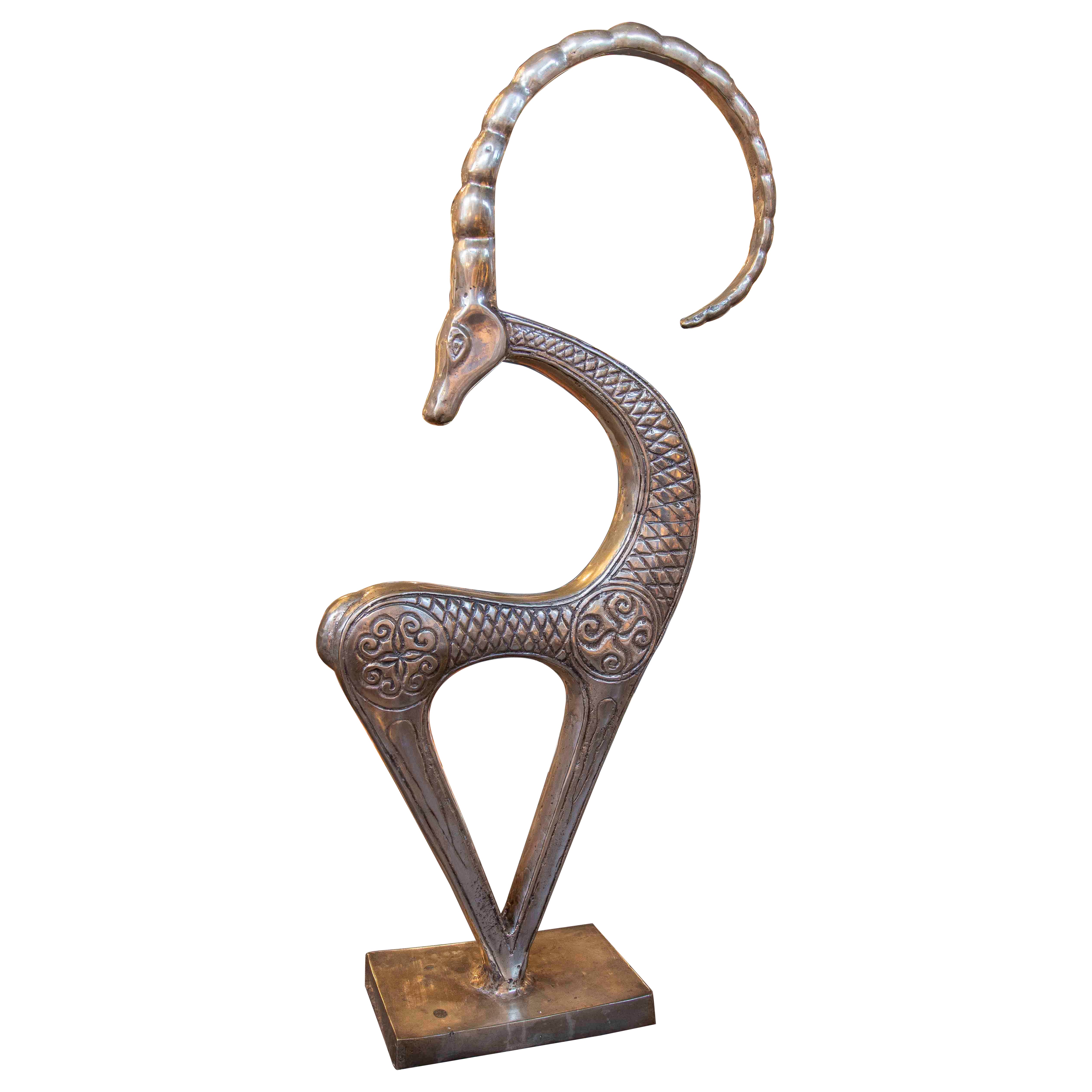 1980s Bronze Goat Sculpture with Ornamental Design
