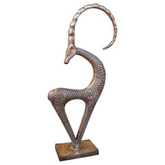 1980s Bronze Goat Sculpture with Ornamental Design