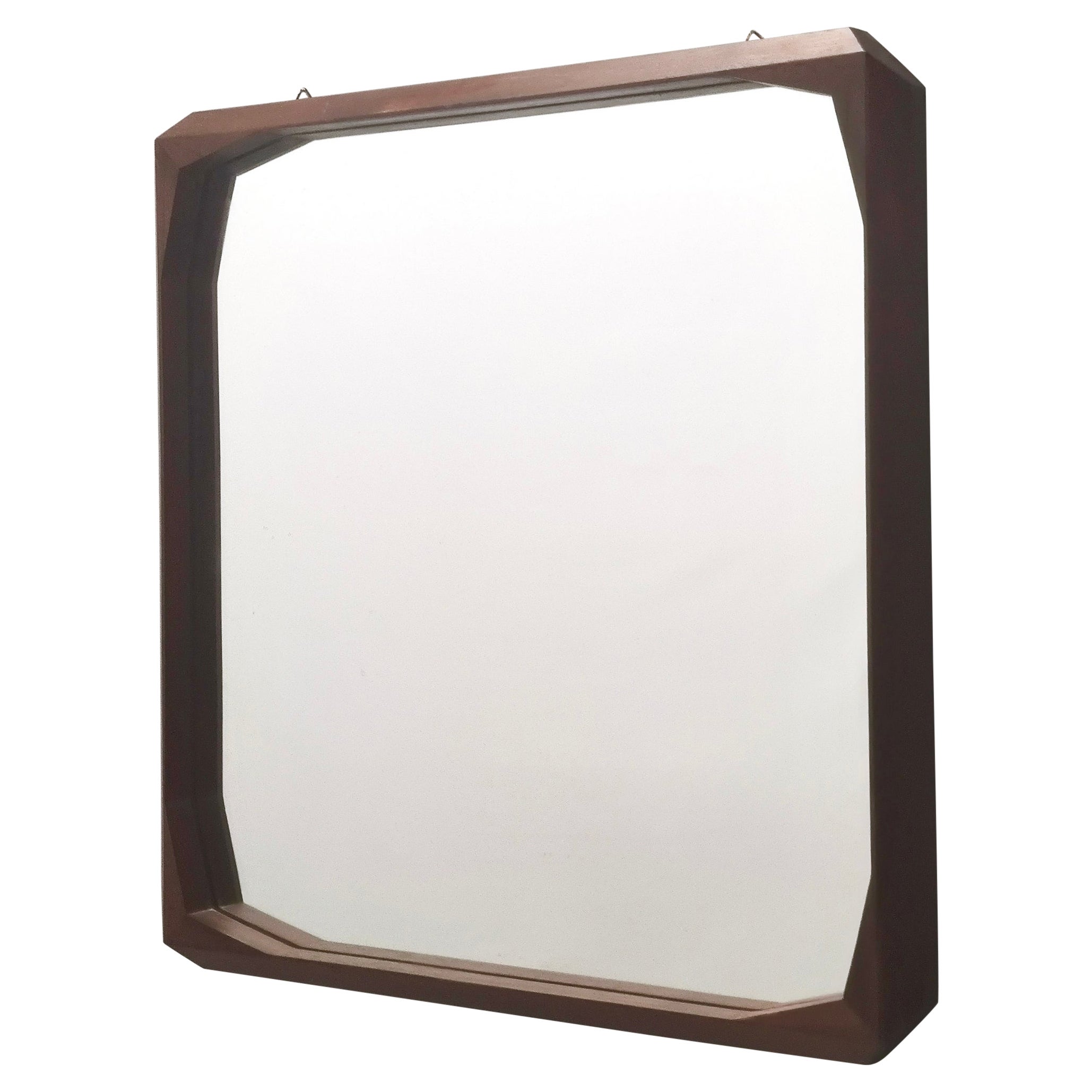 Square Wall Mirror by Dino Cavalli with Ebonized Walnut Frame, Italy