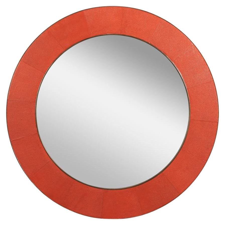 Specchio in pelle rotondo arancione del metà secolo