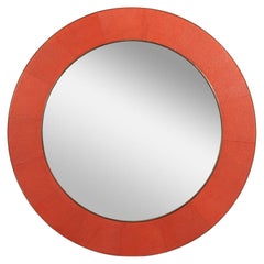 Mid Century Orange Round Leather Mirror