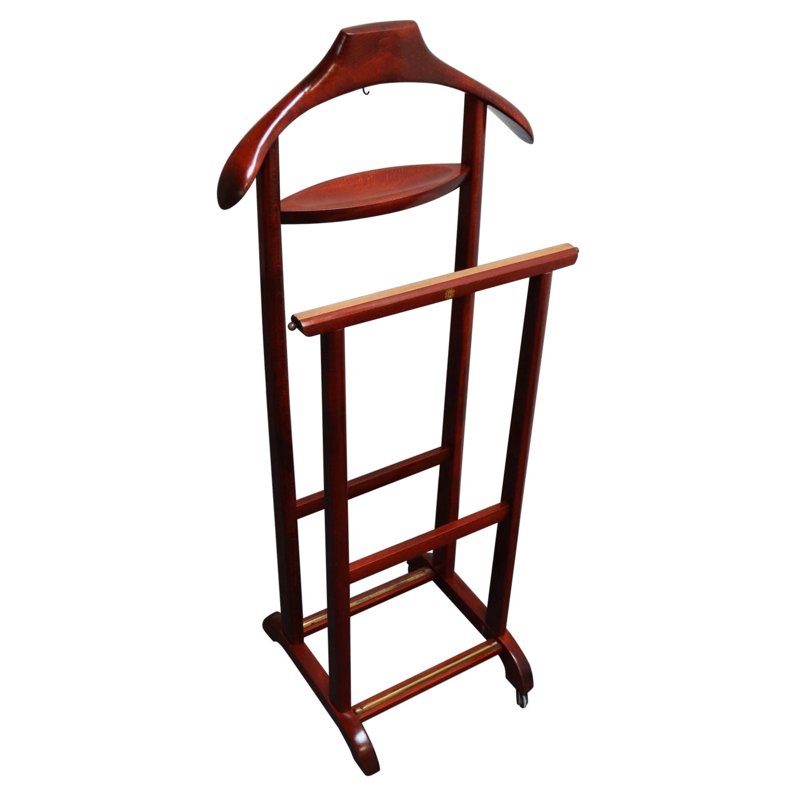 Vintage Brass and Stained Red Mahogany Valet by Fratelli Reguitti
