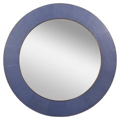 Mid Century Purple Round Leather Mirror