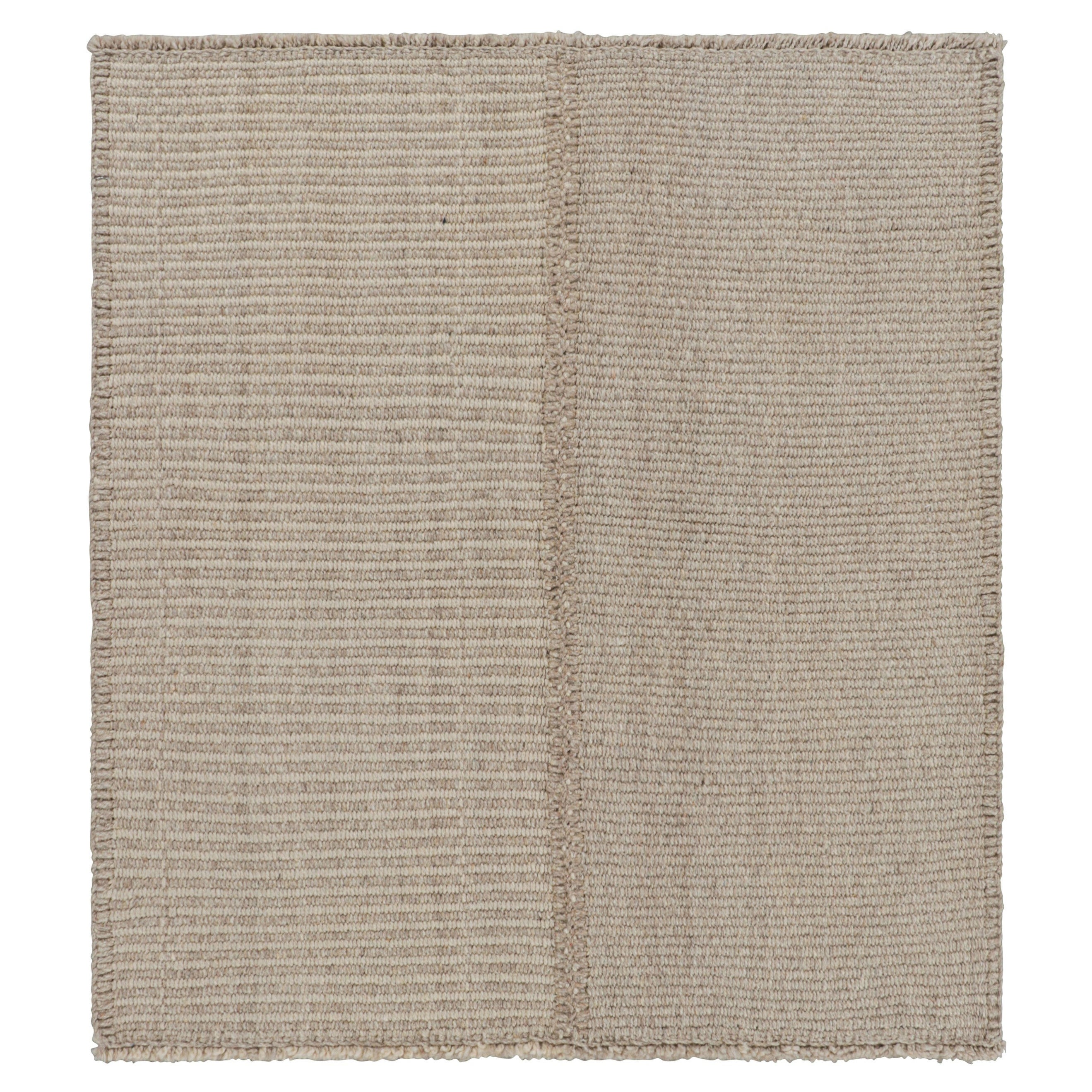 Rug & Kilim’s Contemporary Square Kilim with Textural Beige-Brown Stripes For Sale