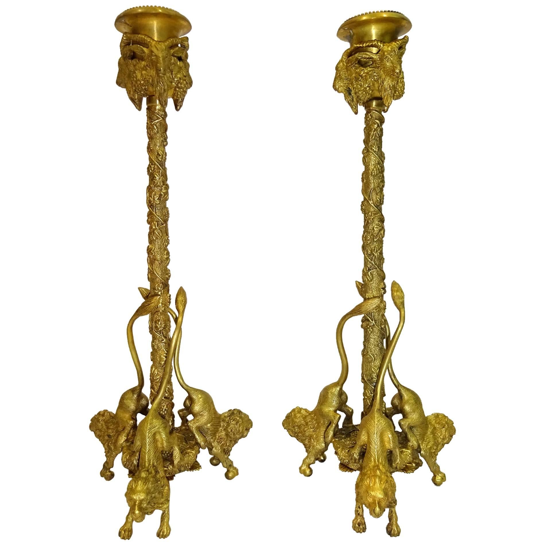 Pair of 20th Century French Gilt Bronze Figural Candlesticks For Sale