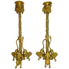 Pair of 20th Century French Gilt Bronze Figural Candlesticks