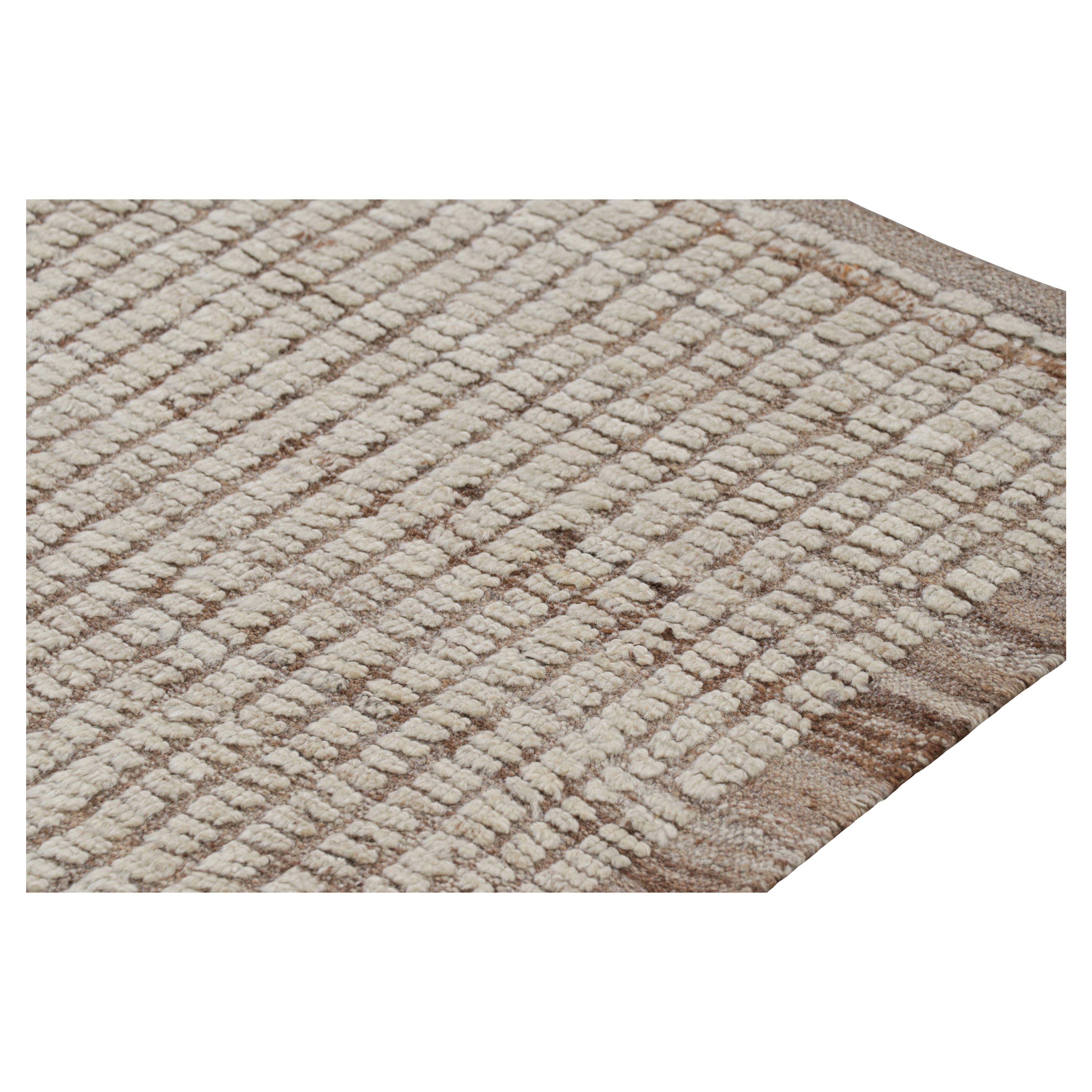 Contemporary Rug & Kilim’s Extra-Long Kilim Runner Rug with White Textural Stripes and Striae For Sale