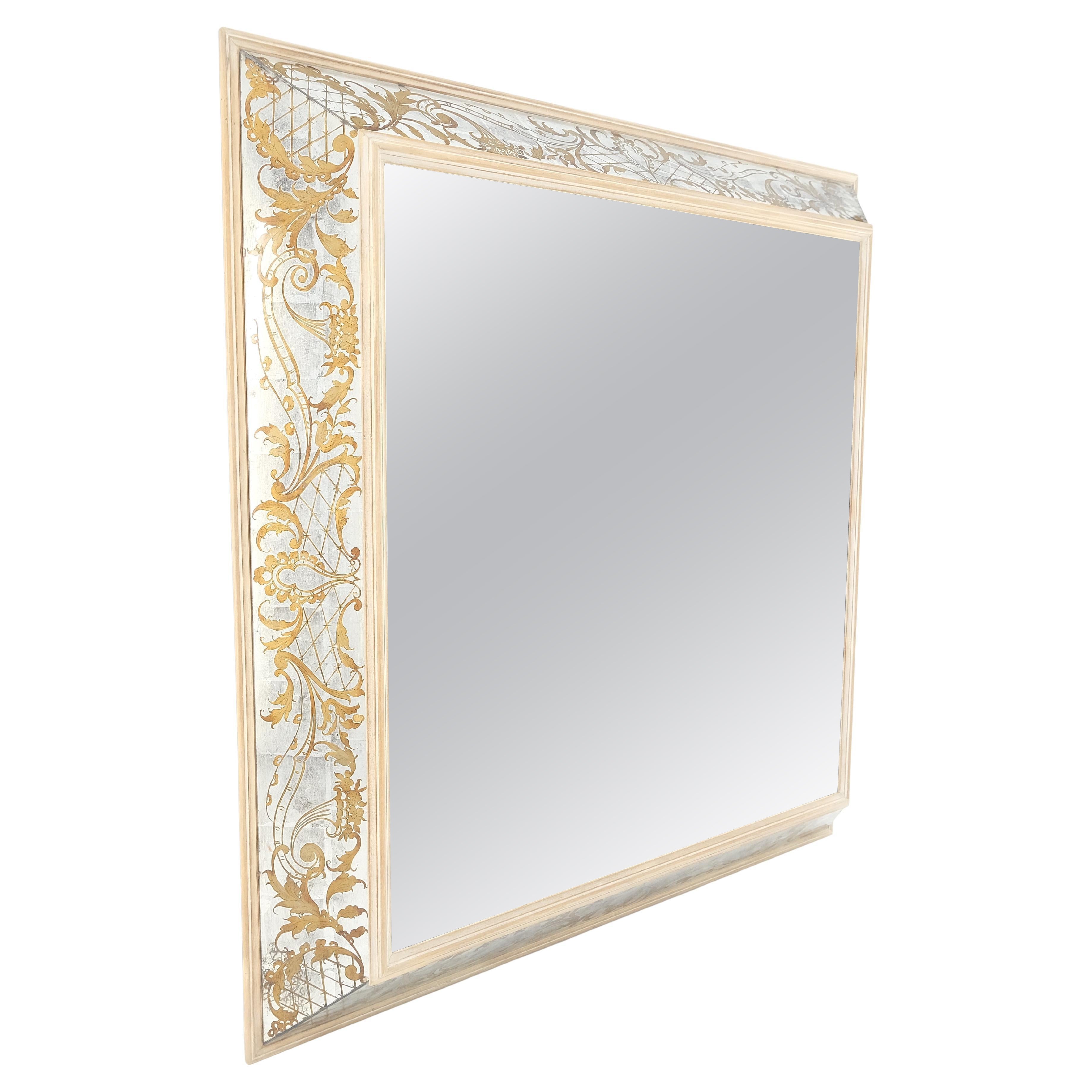 Fine Large 48" Square Convex Shape Reverse Painted Frame Italian Wall Mirror For Sale