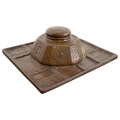 Tiffany Studios New York Zodiac Bronze Partner's Inkwell With Desk Tray