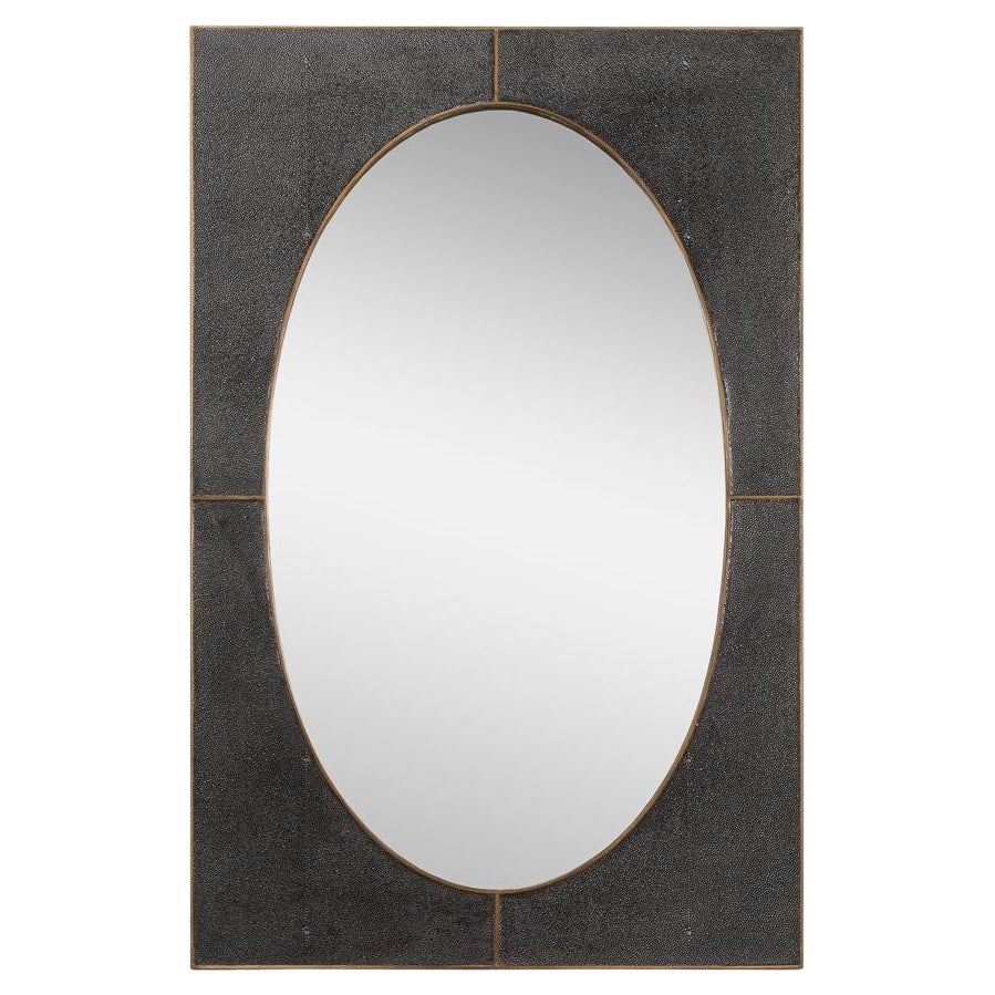 Specchio in pelle grigio antico del Mid Century Antique Mirror
