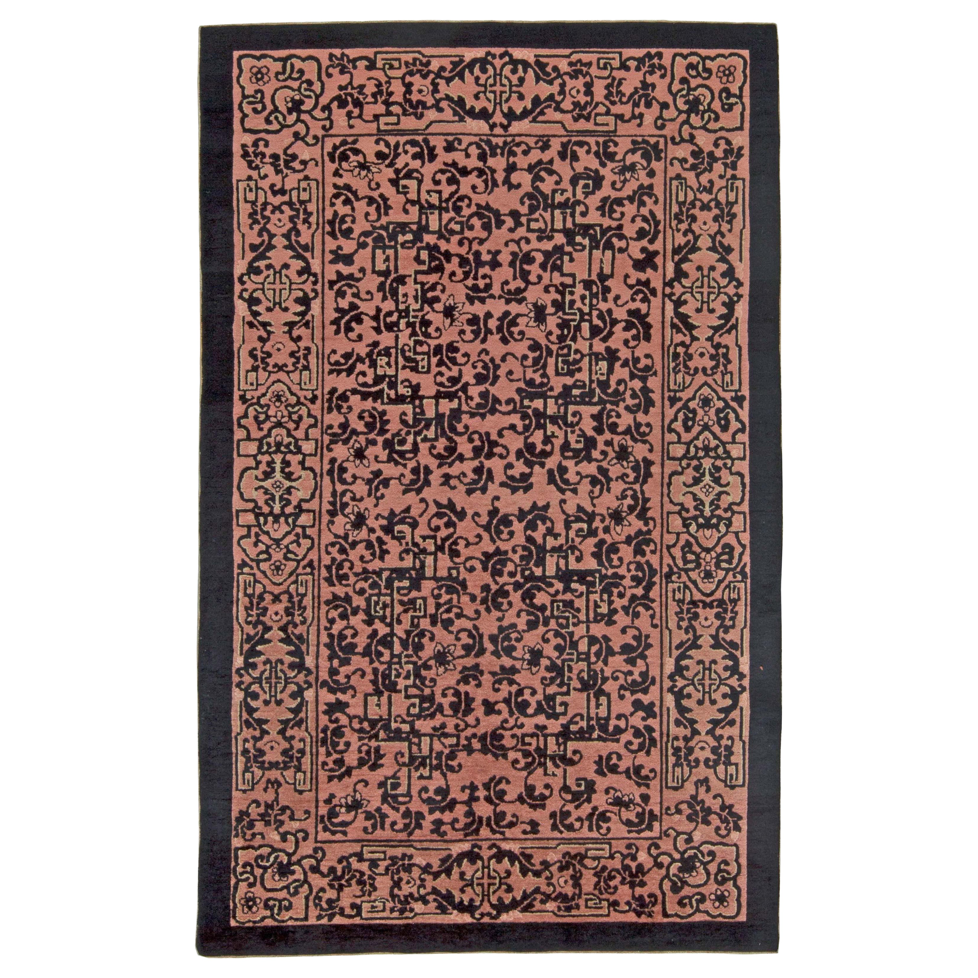 Doris Leslie Blau Early 20th Century Chinese Black and Pink Wool Rug For Sale