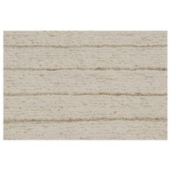 Rug & Kilim Contemporary Textural Rug in Cream and Beige with High-Low Stripes