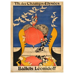 Original Antikes Werbeplakat Theatre Champs Elysees Ballets Leonidoff, Leonidoff