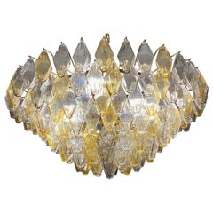 Grand lustre ou plafonnier en verre de Murano Poliedri gris et ambré