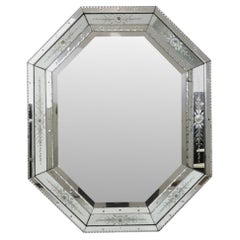 Beautiful Large Venetian Octagonal Mirror XL Facet Cut France 1950