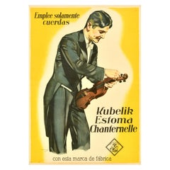 Original Antique Advertising Poster Kubelik Estoma Chanternelle Violin Strings